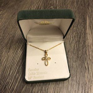 Cross Necklace 18" Pendant Gold Cubic Zirconia